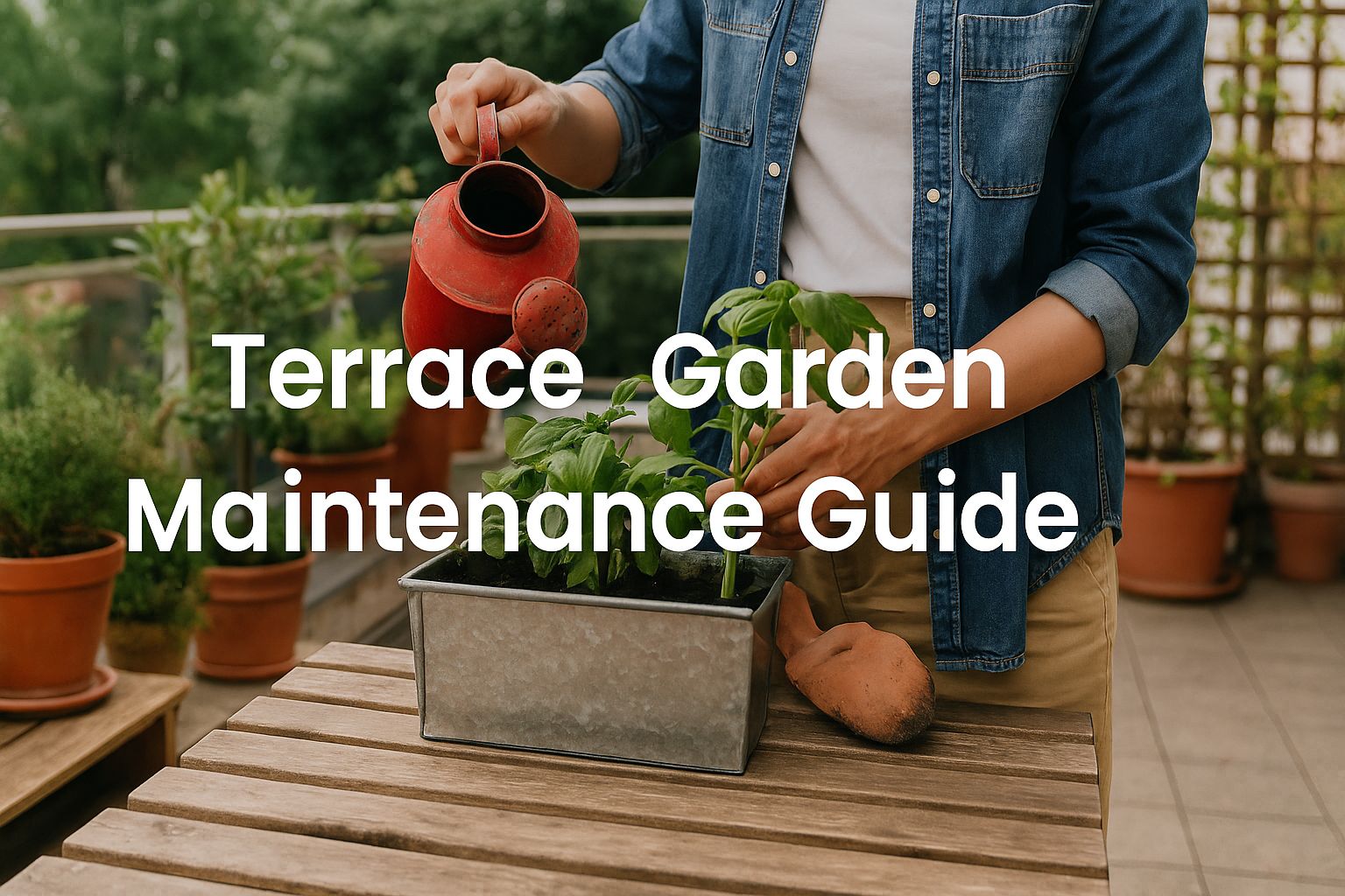 terrace/rooftop garden with potted plants, demonstrating terrace garden maintenance – Urban Plant
